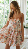 Ladies Flounce Flower Print Daily Mini Dress 1101 - SWEETKAMA