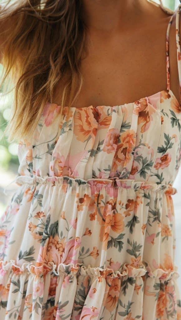 Ladies Flounce Flower Print Daily Mini Dress 1101 - SWEETKAMA