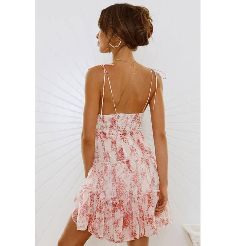 Ladies Flounce Flower Print Daily Mini Dress 1101 - SWEETKAMA