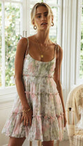 Ladies Flounce Flower Print Daily Mini Dress 1101 - SWEETKAMA