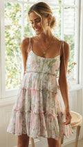 Ladies Flounce Flower Print Daily Mini Dress 1101 - SWEETKAMA