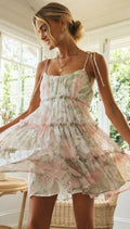 Ladies Flounce Flower Print Daily Mini Dress 1101 - SWEETKAMA