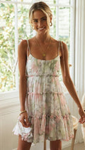 Ladies Flounce Flower Print Daily Mini Dress 1101 - SWEETKAMA