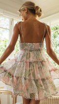 Ladies Flounce Flower Print Daily Mini Dress 1101 - SWEETKAMA