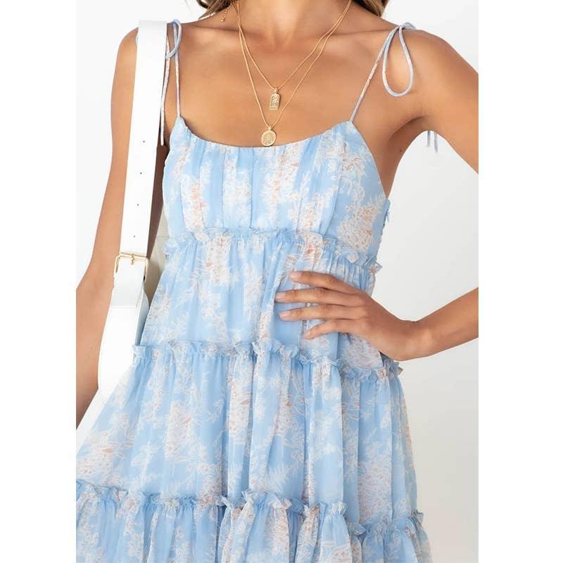 Ladies Flounce Flower Print Daily Mini Dress 1101 - SWEETKAMA