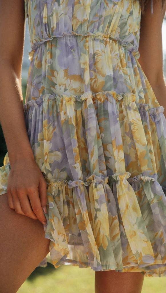 Ladies Flounce Flower Print Daily Mini Dress 1101 - SWEETKAMA