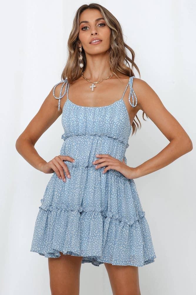 Ladies Flounce Flower Print Daily Mini Dress 1101 - SWEETKAMA