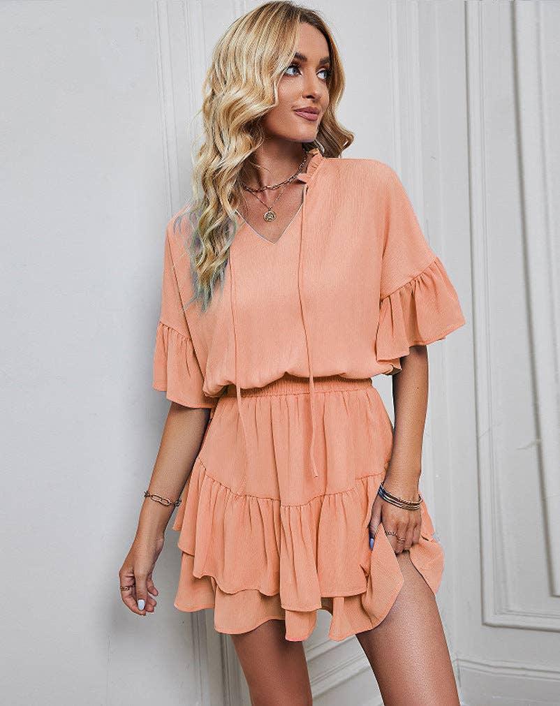 Ladies Flounce Solid Color Daily Romper 2306-2 - SWEETKAMA