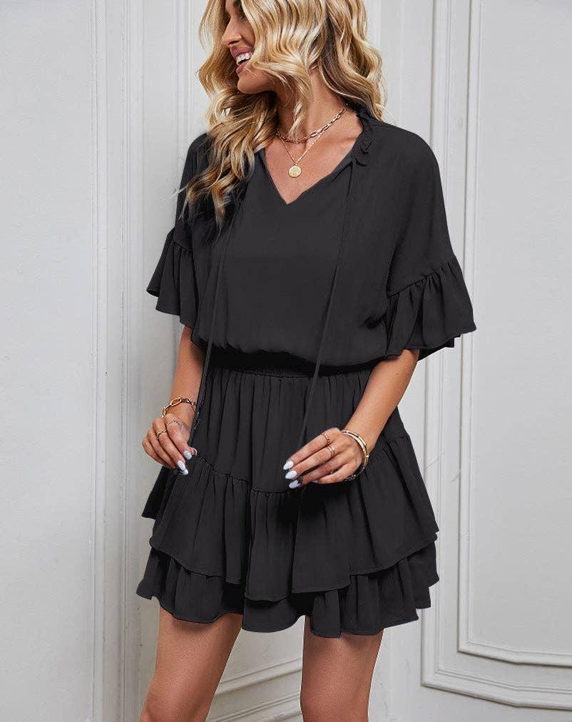 Ladies Flounce Solid Color Daily Romper 2306-2 - SWEETKAMA