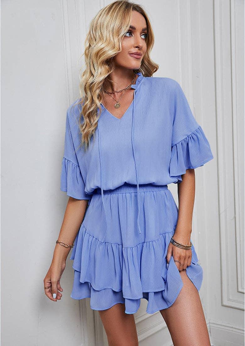 Ladies Flounce Solid Color Daily Romper 2306-2 - SWEETKAMA