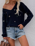 Ladies Flower Embroidery V-Neck Sweater E2201 - SWEETKAMA
