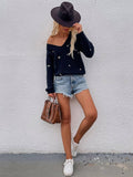 Ladies Flower Embroidery V-Neck Sweater E2201 - SWEETKAMA