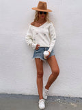 Ladies Flower Embroidery V-Neck Sweater E2201 - SWEETKAMA