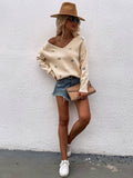 Ladies Flower Embroidery V-Neck Sweater E2201 - SWEETKAMA