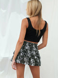 Ladies Flower Print Ruffled Short Pleated Skirt FQRE - SWEETKAMA