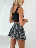 Ladies Flower Print Ruffled Short Pleated Skirt FQRE - SWEETKAMA