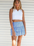Ladies Flower Print Ruffled Short Pleated Skirt FQRE - SWEETKAMA