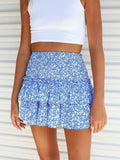 Ladies Flower Print Ruffled Short Pleated Skirt FQRE - SWEETKAMA
