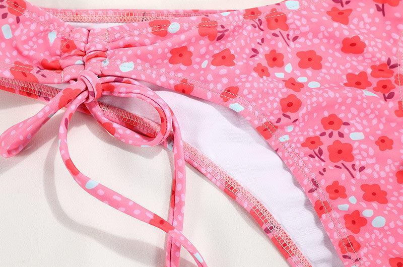 Ladies Flower Print Shoulder Straps Bikini Set MK21055 - SWEETKAMA