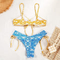 Ladies Flower Print Shoulder Straps Bikini Set MK21055 - SWEETKAMA