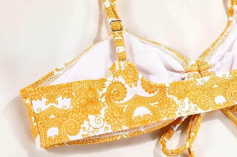 Ladies Flower Print Shoulder Straps Bikini Set MK21055 - SWEETKAMA