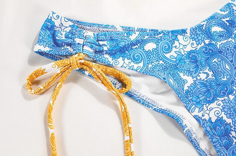 Ladies Flower Print Shoulder Straps Bikini Set MK21055 - SWEETKAMA