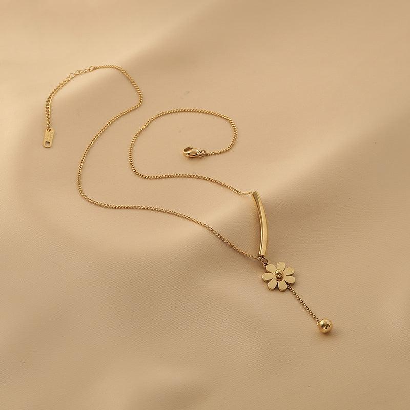 Ladies Gold Bead and Flower Pendent Necklace SKAJ013 - SWEETKAMA