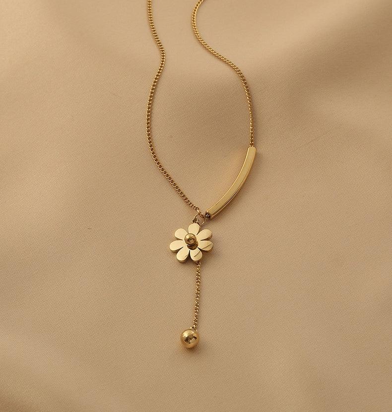 Ladies Gold Bead and Flower Pendent Necklace SKAJ013 - SWEETKAMA
