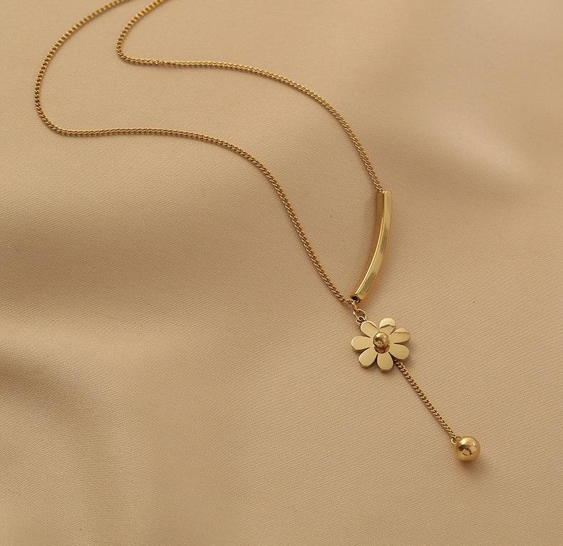 Ladies Gold Bead and Flower Pendent Necklace SKAJ013 - SWEETKAMA
