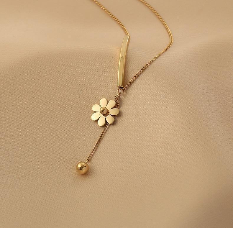 Ladies Gold Bead and Flower Pendent Necklace SKAJ013 - SWEETKAMA