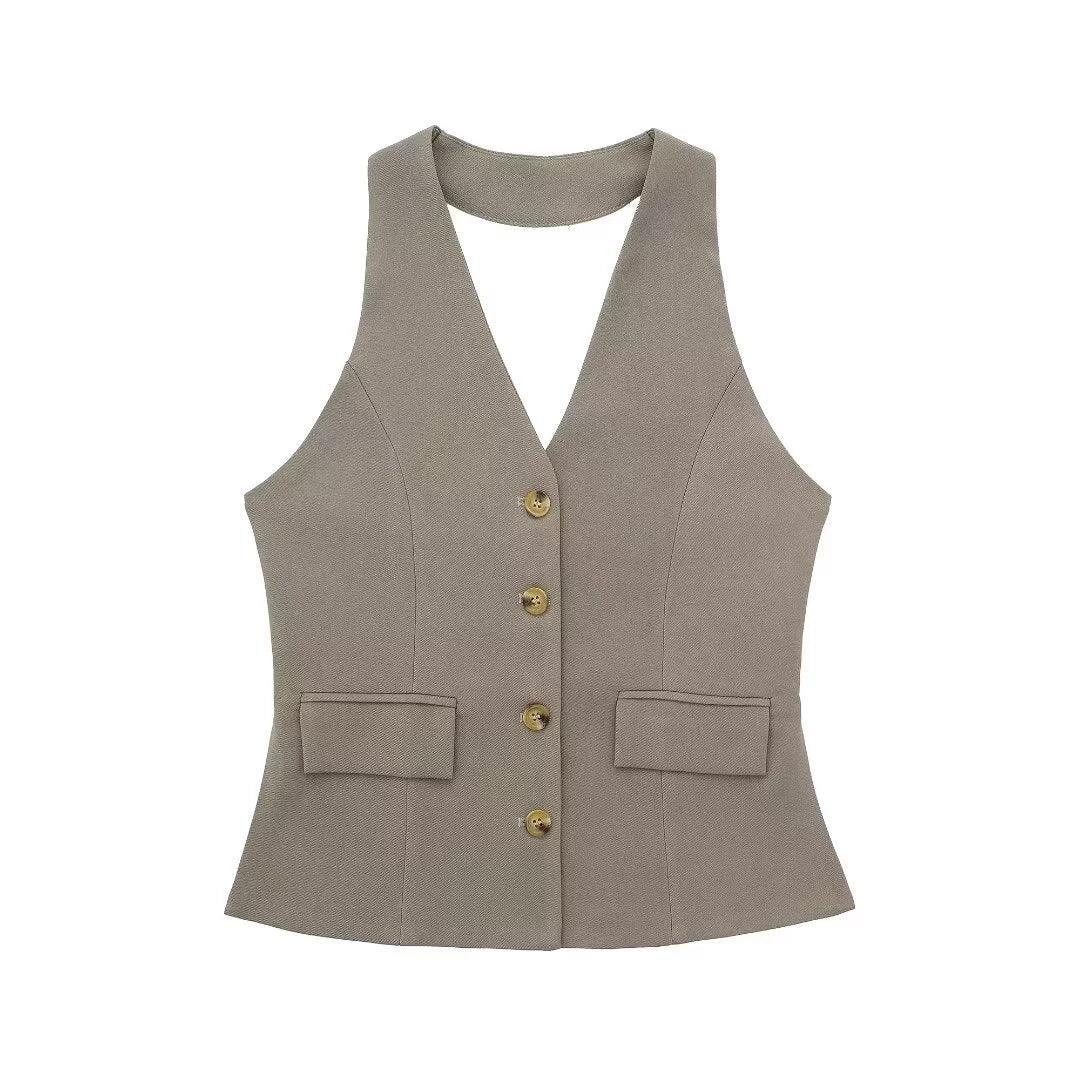 Ladies Halterneck Vest and Straight Pants Set 2251 - SWEETKAMA