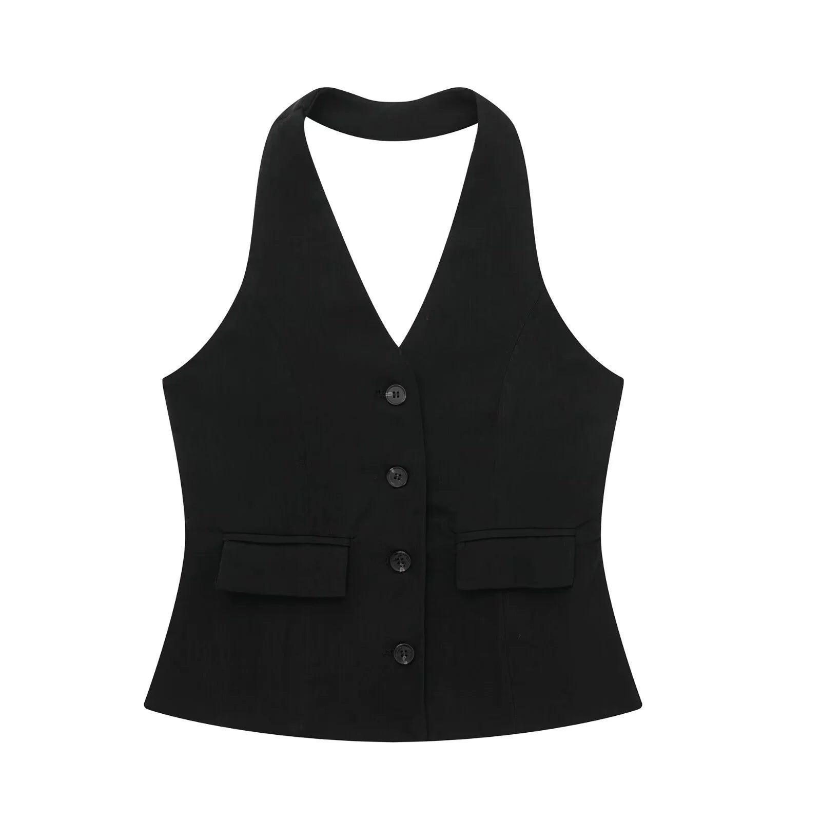 Ladies Halterneck Vest and Straight Pants Set 2251 - SWEETKAMA