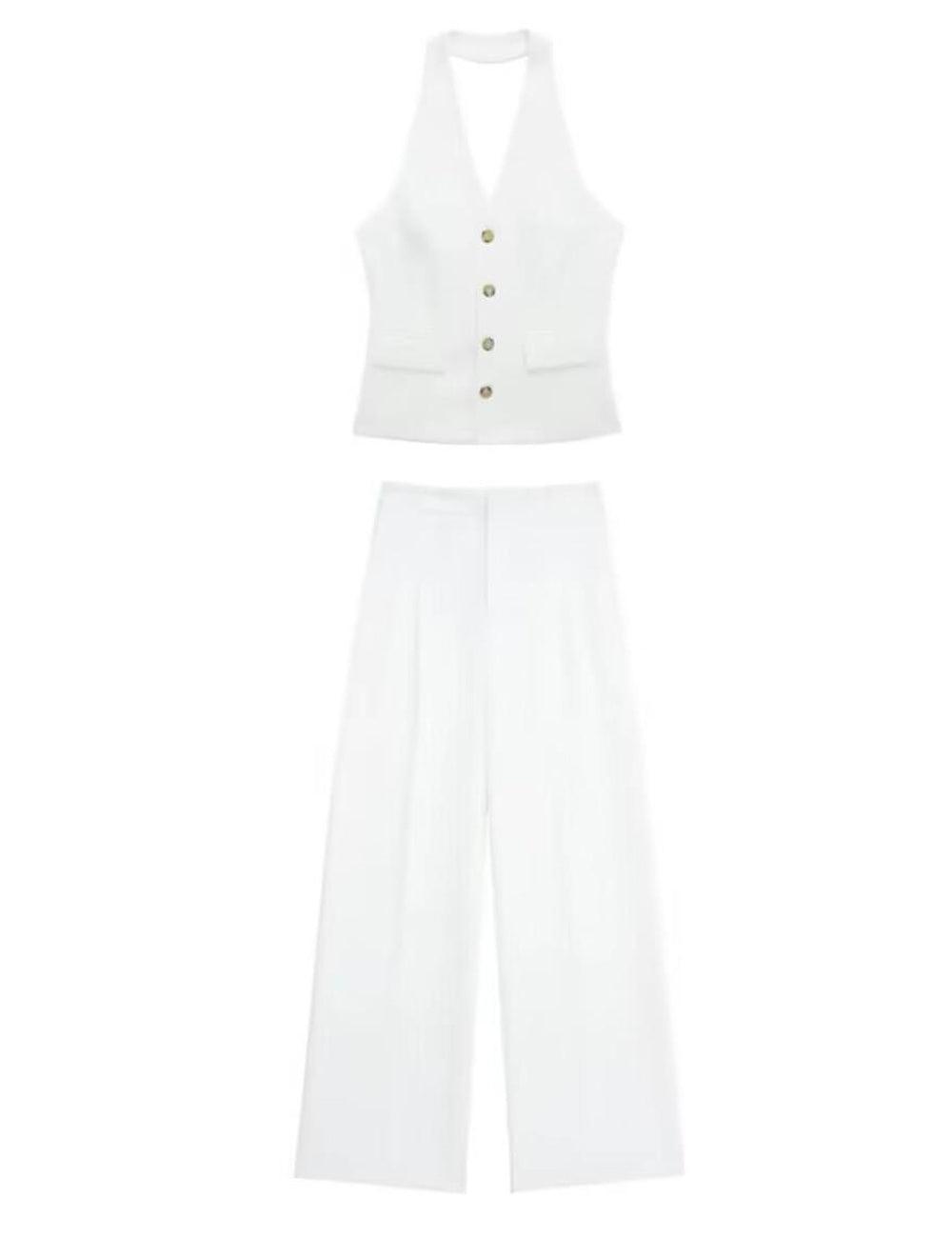 Ladies Halterneck Vest and Straight Pants Set 2251 - SWEETKAMA