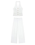 Ladies Halterneck Vest and Straight Pants Set 2251 - SWEETKAMA