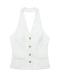 Ladies Halterneck Vest and Straight Pants Set 2251 - SWEETKAMA