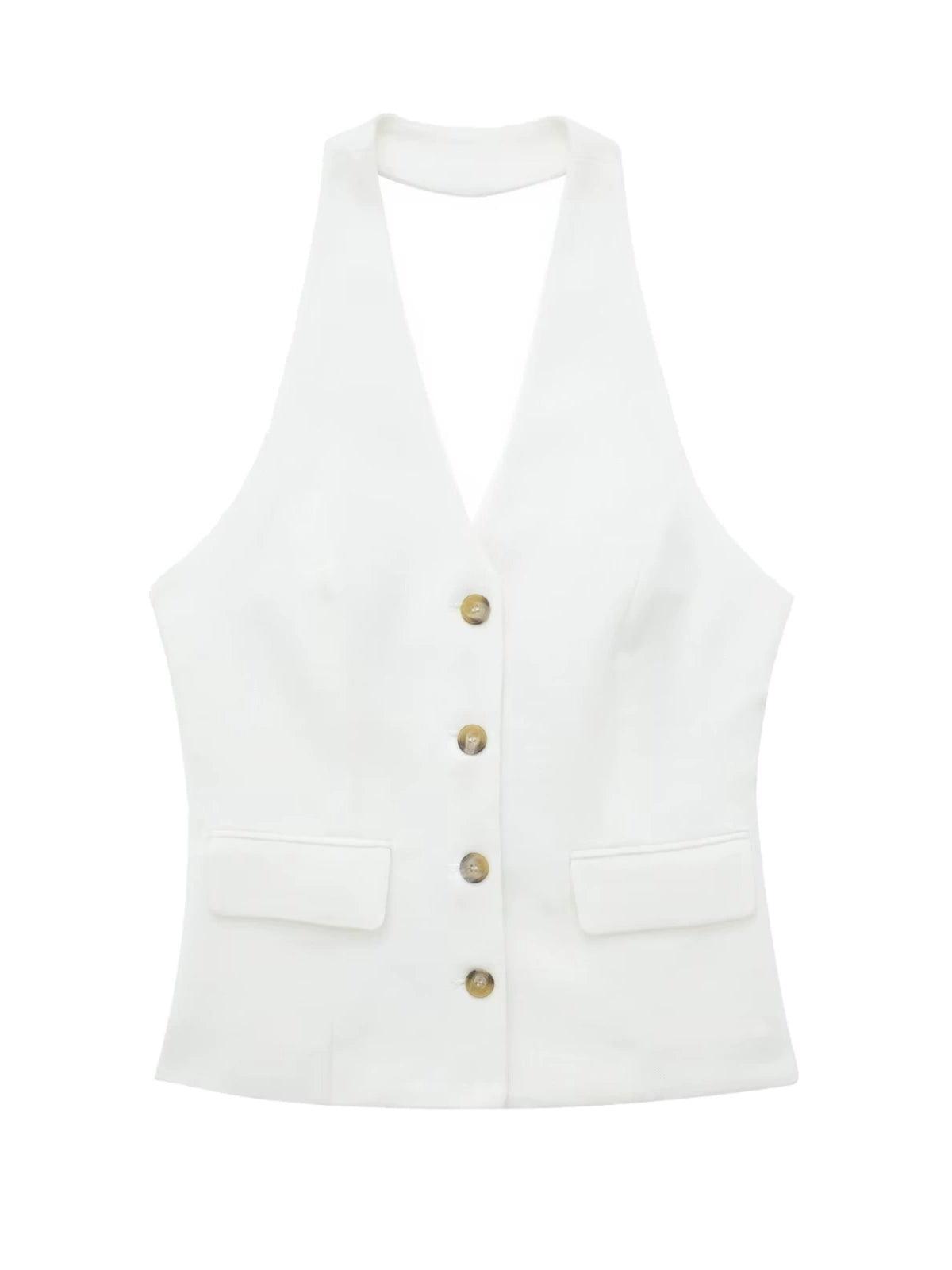 Ladies Halterneck Vest and Straight Pants Set 2251 - SWEETKAMA
