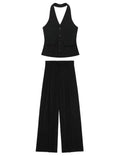 Ladies Halterneck Vest and Straight Pants Set 2251 - SWEETKAMA