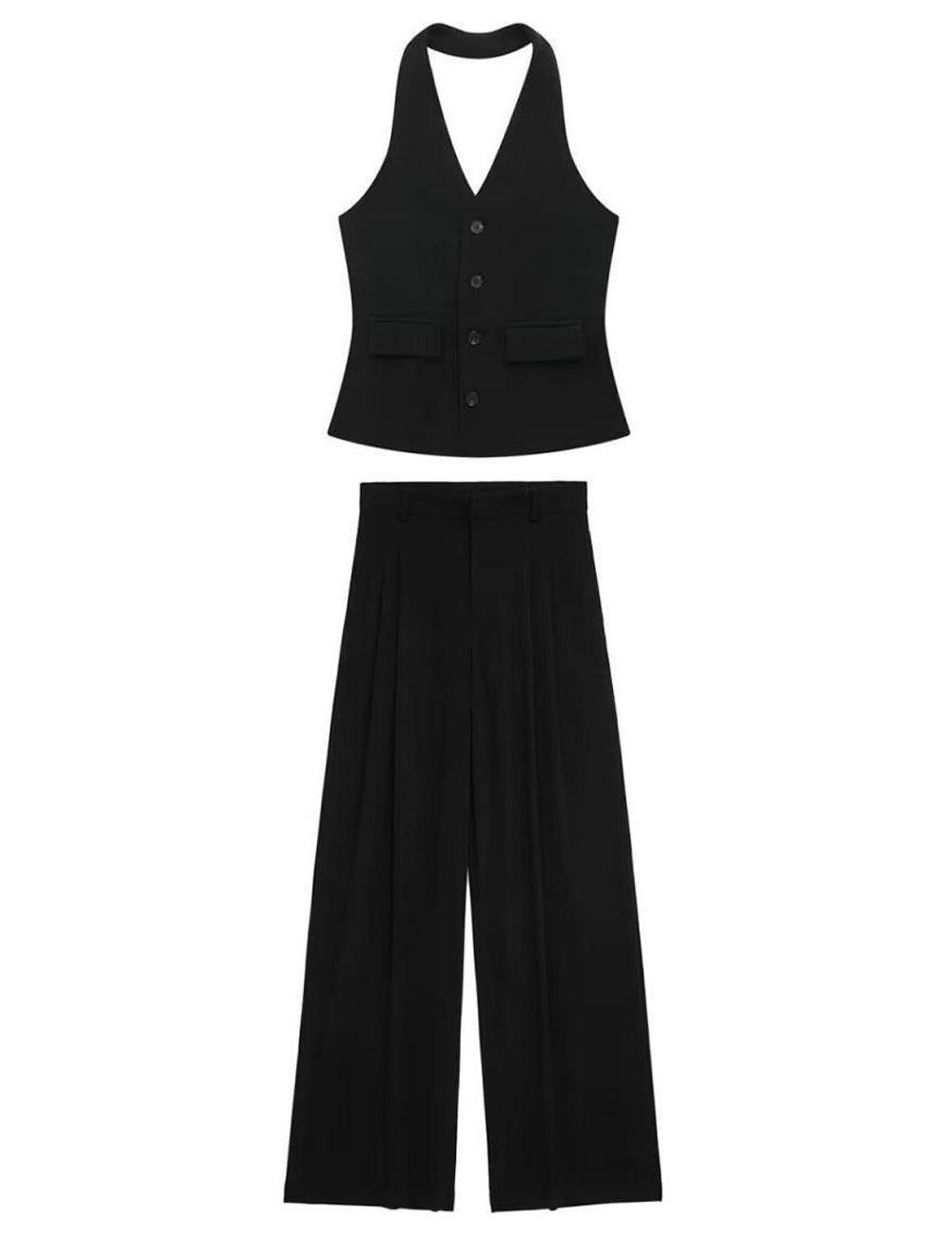 Ladies Halterneck Vest and Straight Pants Set 2251 - SWEETKAMA