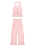 Ladies Halterneck Vest and Straight Pants Set 2251 - SWEETKAMA