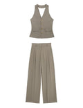 Ladies Halterneck Vest and Straight Pants Set 2251 - SWEETKAMA