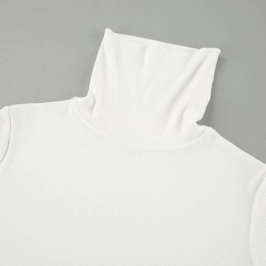 Ladies High Collar Slim Fit Knit Casual Knit Tee TX1812 - SWEETKAMA
