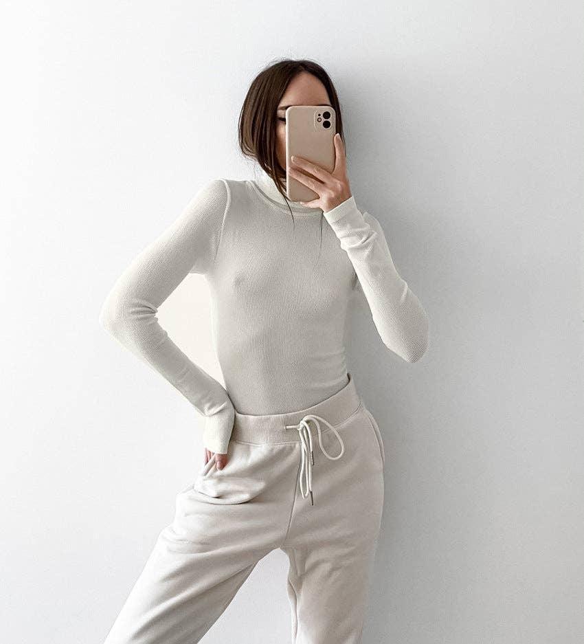 Ladies High Collar Slim Fit Knit Casual Knit Tee TX1812 - SWEETKAMA