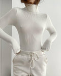 Ladies High Collar Slim Fit Knit Casual Knit Tee TX1812 - SWEETKAMA