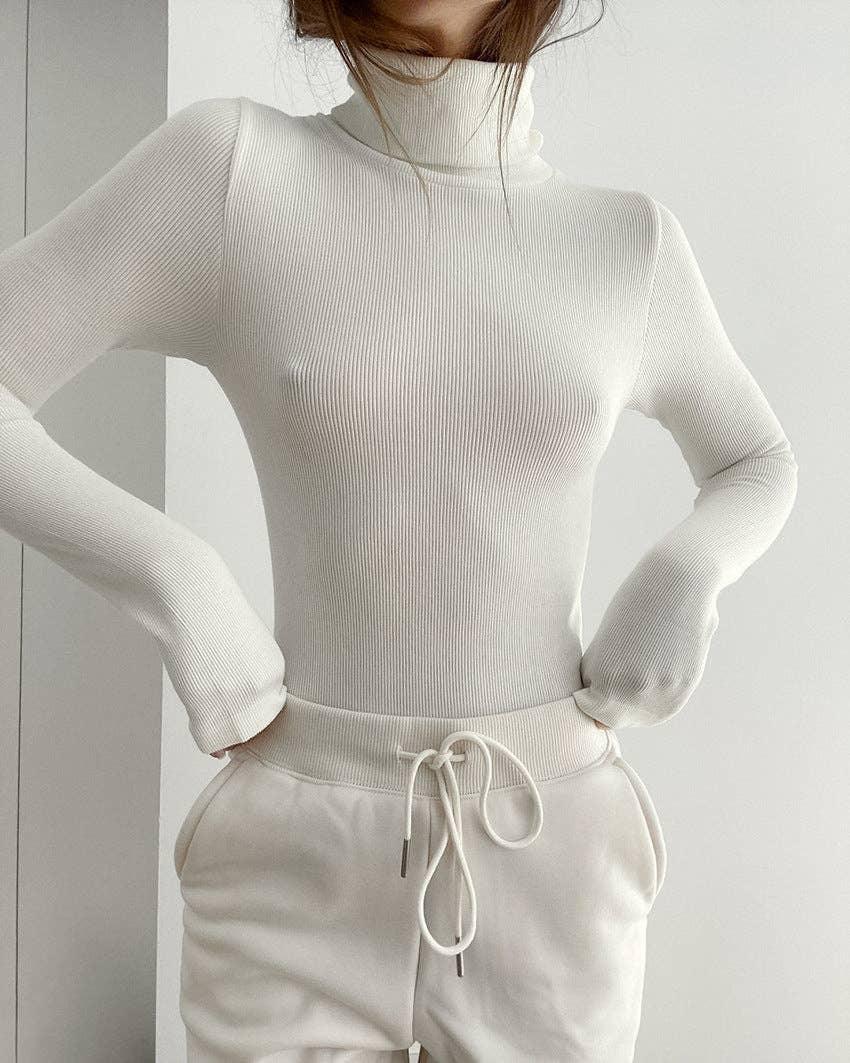 Ladies High Collar Slim Fit Knit Casual Knit Tee TX1812 - SWEETKAMA