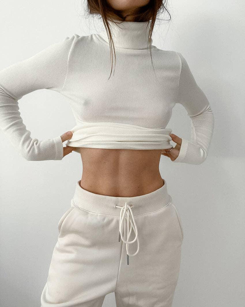Ladies High Collar Slim Fit Knit Casual Knit Tee TX1812 - SWEETKAMA