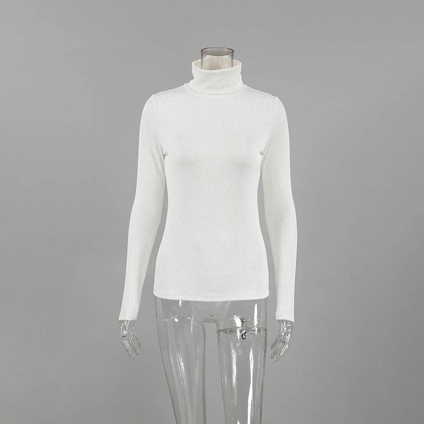 Ladies High Collar Slim Fit Knit Casual Knit Tee TX1812 - SWEETKAMA