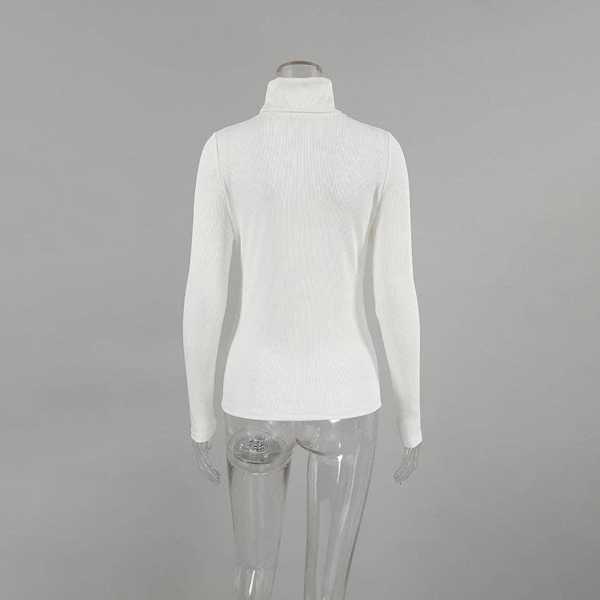 Ladies High Collar Slim Fit Knit Casual Knit Tee TX1812 - SWEETKAMA