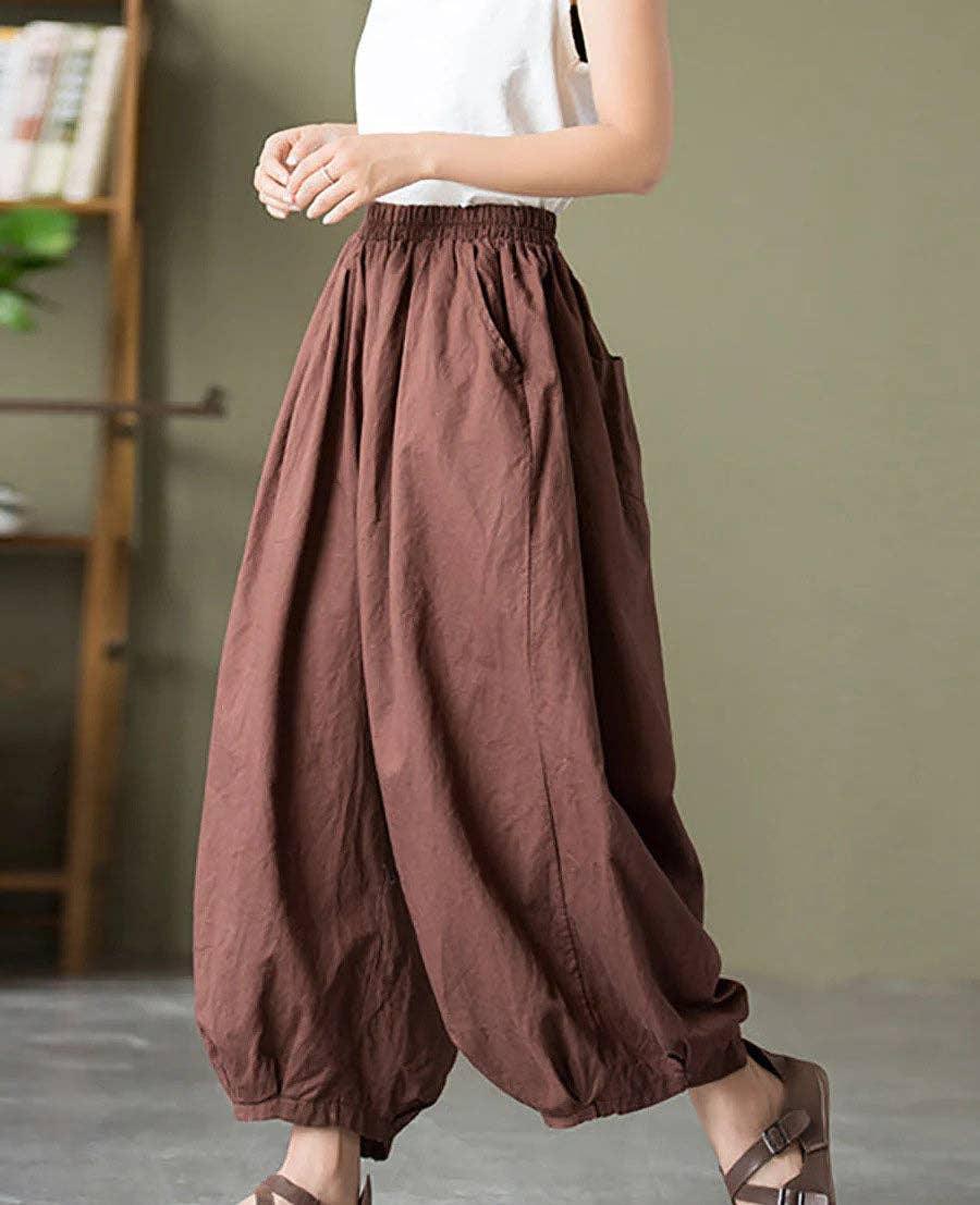 Ladies High Waist Lantern Leg Daily Pants 1045 - SWEETKAMA