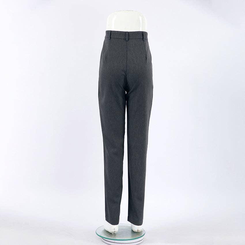 Ladies High Waist Stright Leg Suit Pants C-K7040 - SWEETKAMA