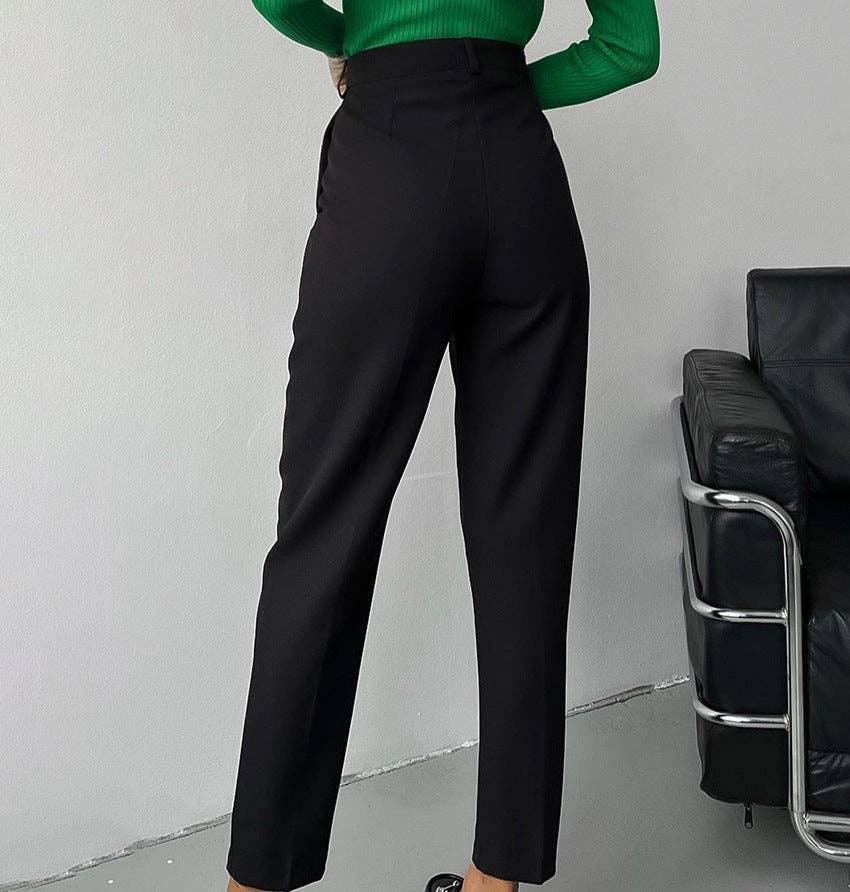 Ladies High Waist Stright Leg Suit Pants C-K7040 - SWEETKAMA